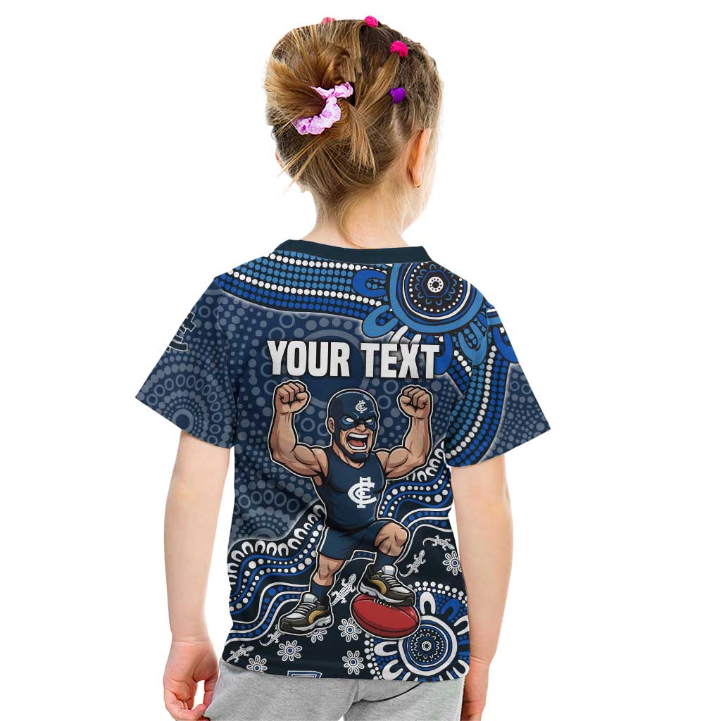 Personalized Carlton Blues Football Mascot Kid T Shirt Aboriginal Dot Art Style Vibrant Indigenous Pattern Design
