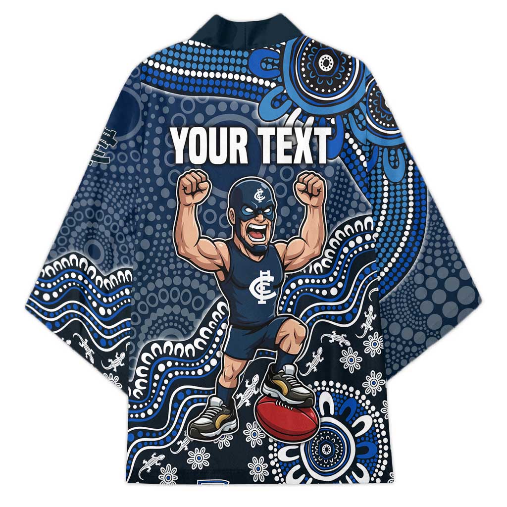 Personalized Carlton Blues Football Mascot Kimono Aboriginal Dot Art Style Vibrant Indigenous Pattern Design