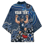 Personalized Carlton Blues Football Mascot Kimono Aboriginal Dot Art Style Vibrant Indigenous Pattern Design