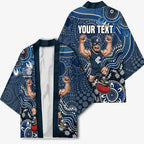 Personalized Carlton Blues Football Mascot Kimono Aboriginal Dot Art Style Vibrant Indigenous Pattern Design