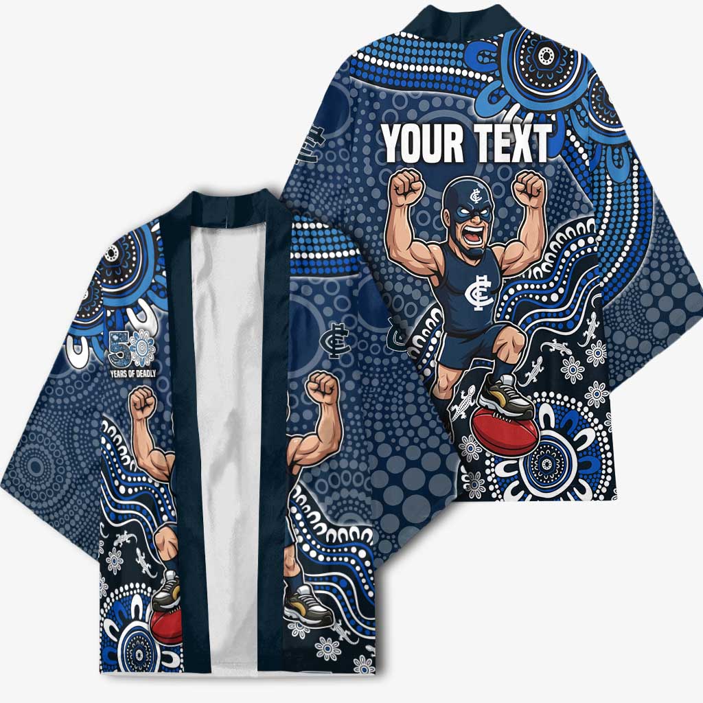 Personalized Carlton Blues Football Mascot Kimono Aboriginal Dot Art Style Vibrant Indigenous Pattern Design