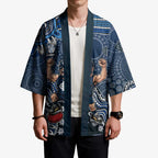 Personalized Carlton Blues Football Mascot Kimono Aboriginal Dot Art Style Vibrant Indigenous Pattern Design