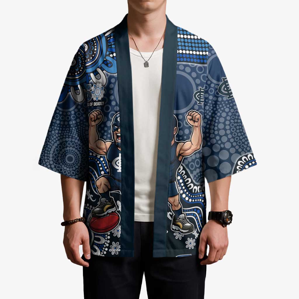 Personalized Carlton Blues Football Mascot Kimono Aboriginal Dot Art Style Vibrant Indigenous Pattern Design