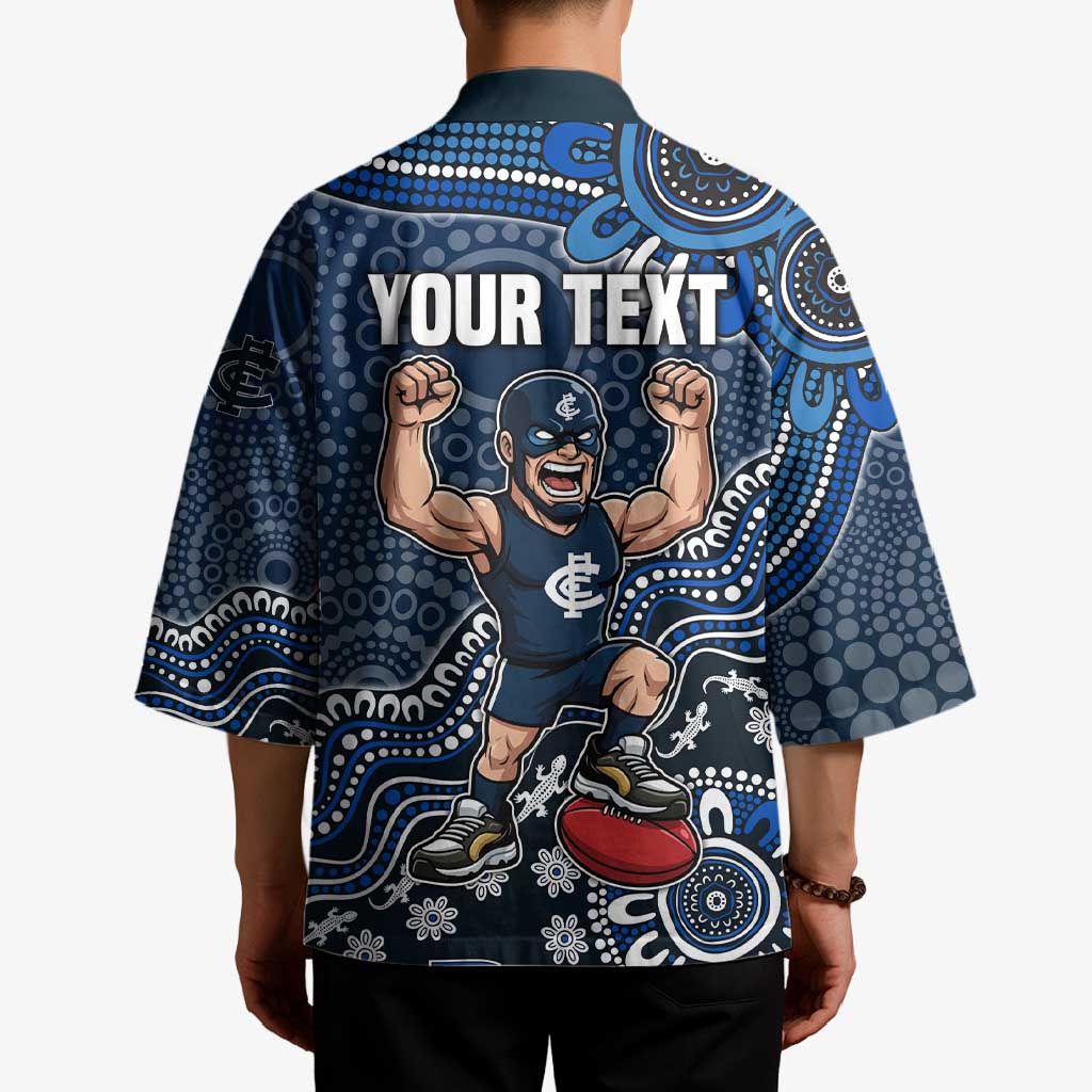 Personalized Carlton Blues Football Mascot Kimono Aboriginal Dot Art Style Vibrant Indigenous Pattern Design
