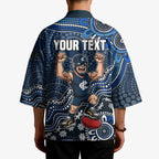 Personalized Carlton Blues Football Mascot Kimono Aboriginal Dot Art Style Vibrant Indigenous Pattern Design