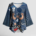 Personalized Carlton Blues Football Mascot Kimono Sleeve Blouse Aboriginal Dot Art Style Vibrant Indigenous Pattern Design