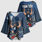 Personalized Carlton Blues Football Mascot Kimono Sleeve Blouse Aboriginal Dot Art Style Vibrant Indigenous Pattern Design