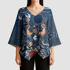 Personalized Carlton Blues Football Mascot Kimono Sleeve Blouse Aboriginal Dot Art Style Vibrant Indigenous Pattern Design