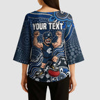 Personalized Carlton Blues Football Mascot Kimono Sleeve Blouse Aboriginal Dot Art Style Vibrant Indigenous Pattern Design