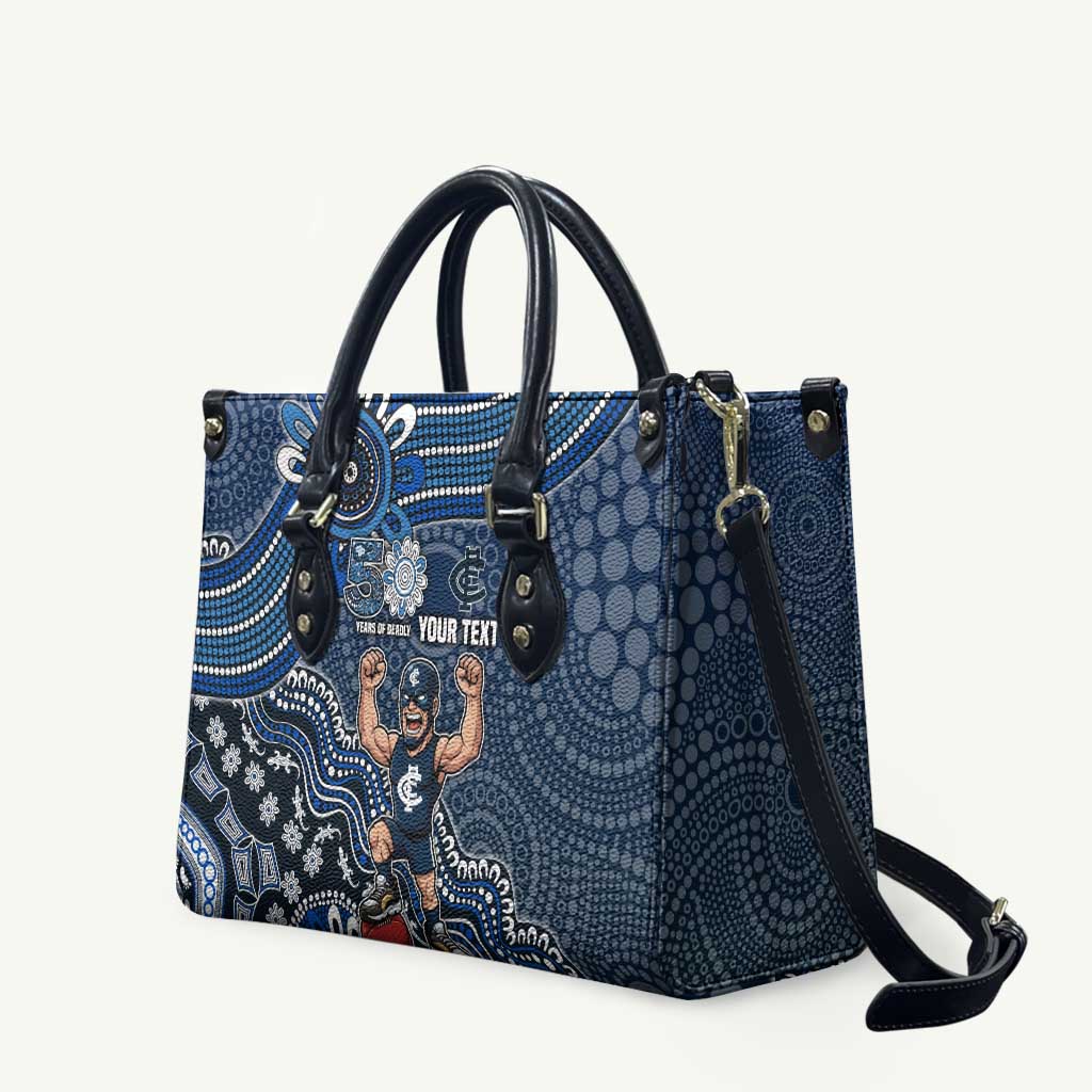 Personalized Carlton Blues Football Mascot Leather Bag Aboriginal Dot Art Style Vibrant Indigenous Pattern Design