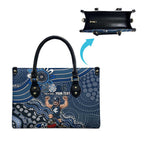Personalized Carlton Blues Football Mascot Leather Bag Aboriginal Dot Art Style Vibrant Indigenous Pattern Design