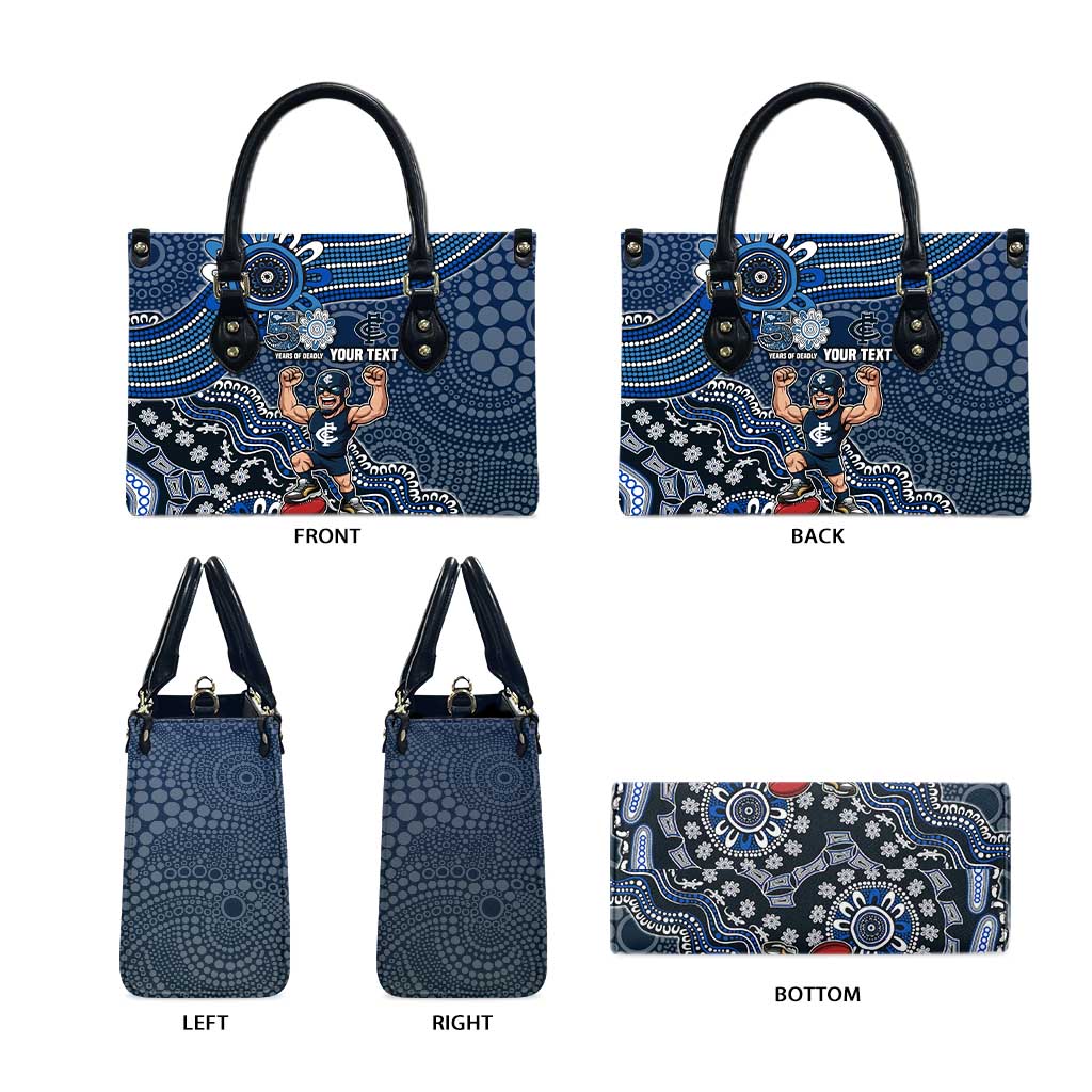 Personalized Carlton Blues Football Mascot Leather Bag Aboriginal Dot Art Style Vibrant Indigenous Pattern Design