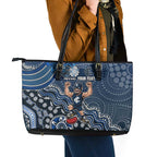 Personalized Carlton Blues Football Mascot Leather Tote Bag Aboriginal Dot Art Style Vibrant Indigenous Pattern Design