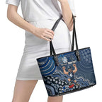 Personalized Carlton Blues Football Mascot Leather Tote Bag Aboriginal Dot Art Style Vibrant Indigenous Pattern Design