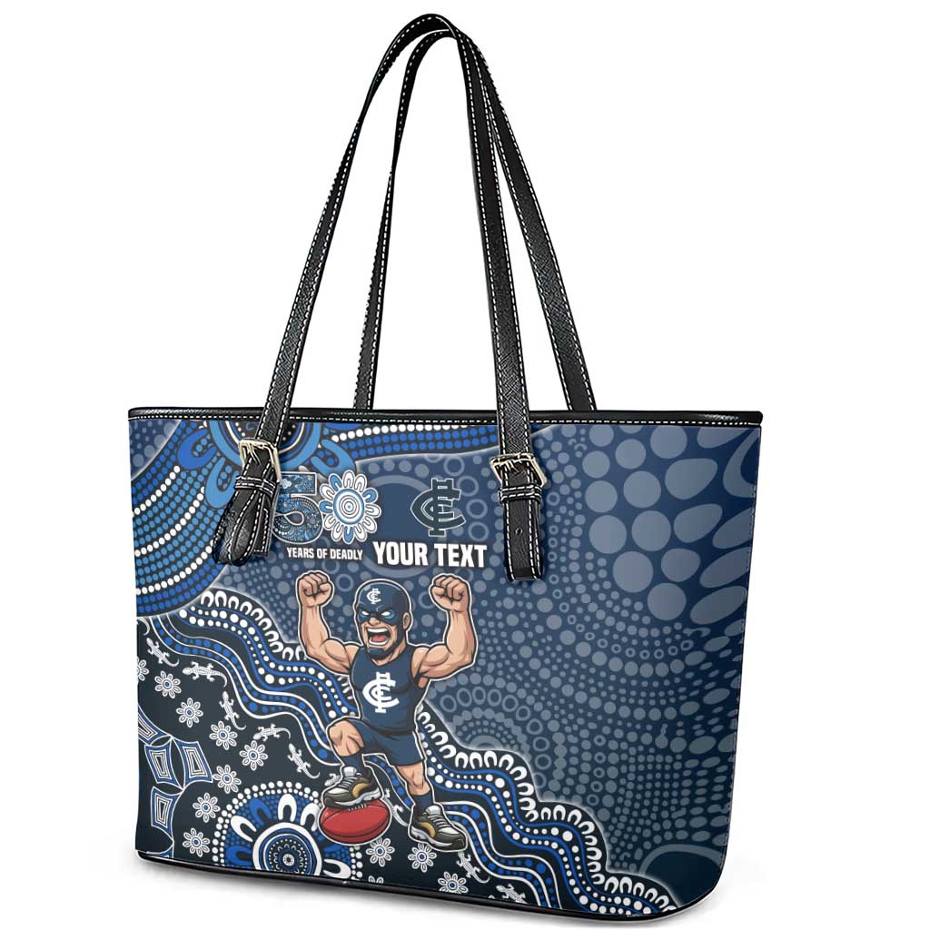 Personalized Carlton Blues Football Mascot Leather Tote Bag Aboriginal Dot Art Style Vibrant Indigenous Pattern Design