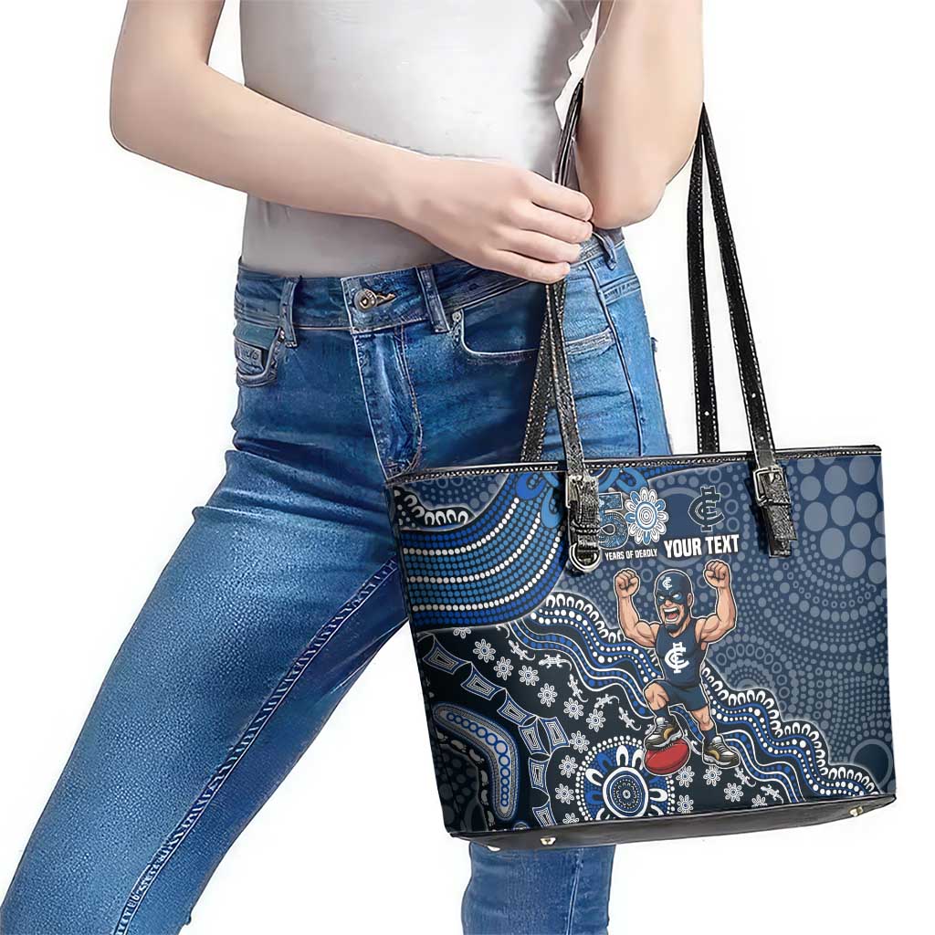 Personalized Carlton Blues Football Mascot Leather Tote Bag Aboriginal Dot Art Style Vibrant Indigenous Pattern Design
