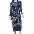 Personalized Carlton Blues Football Mascot Long Sleeve Bodycon Dress Aboriginal Dot Art Style Vibrant Indigenous Pattern Design
