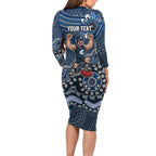 Personalized Carlton Blues Football Mascot Long Sleeve Bodycon Dress Aboriginal Dot Art Style Vibrant Indigenous Pattern Design