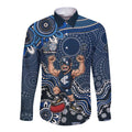 Personalized Carlton Blues Football Mascot Long Sleeve Button Shirt Aboriginal Dot Art Style Vibrant Indigenous Pattern Design