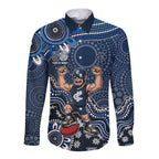 Personalized Carlton Blues Football Mascot Long Sleeve Button Shirt Aboriginal Dot Art Style Vibrant Indigenous Pattern Design