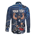 Personalized Carlton Blues Football Mascot Long Sleeve Button Shirt Aboriginal Dot Art Style Vibrant Indigenous Pattern Design