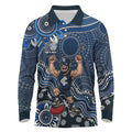 Personalized Carlton Blues Football Mascot Long Sleeve Polo Shirt Aboriginal Dot Art Style Vibrant Indigenous Pattern Design
