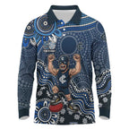 Personalized Carlton Blues Football Mascot Long Sleeve Polo Shirt Aboriginal Dot Art Style Vibrant Indigenous Pattern Design