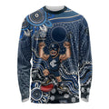 Personalized Carlton Blues Football Mascot Long Sleeve Shirt Aboriginal Dot Art Style Vibrant Indigenous Pattern Design