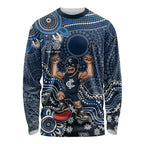 Personalized Carlton Blues Football Mascot Long Sleeve Shirt Aboriginal Dot Art Style Vibrant Indigenous Pattern Design