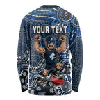 Personalized Carlton Blues Football Mascot Long Sleeve Shirt Aboriginal Dot Art Style Vibrant Indigenous Pattern Design