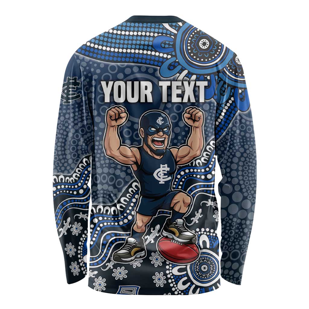 Personalized Carlton Blues Football Mascot Long Sleeve Shirt Aboriginal Dot Art Style Vibrant Indigenous Pattern Design