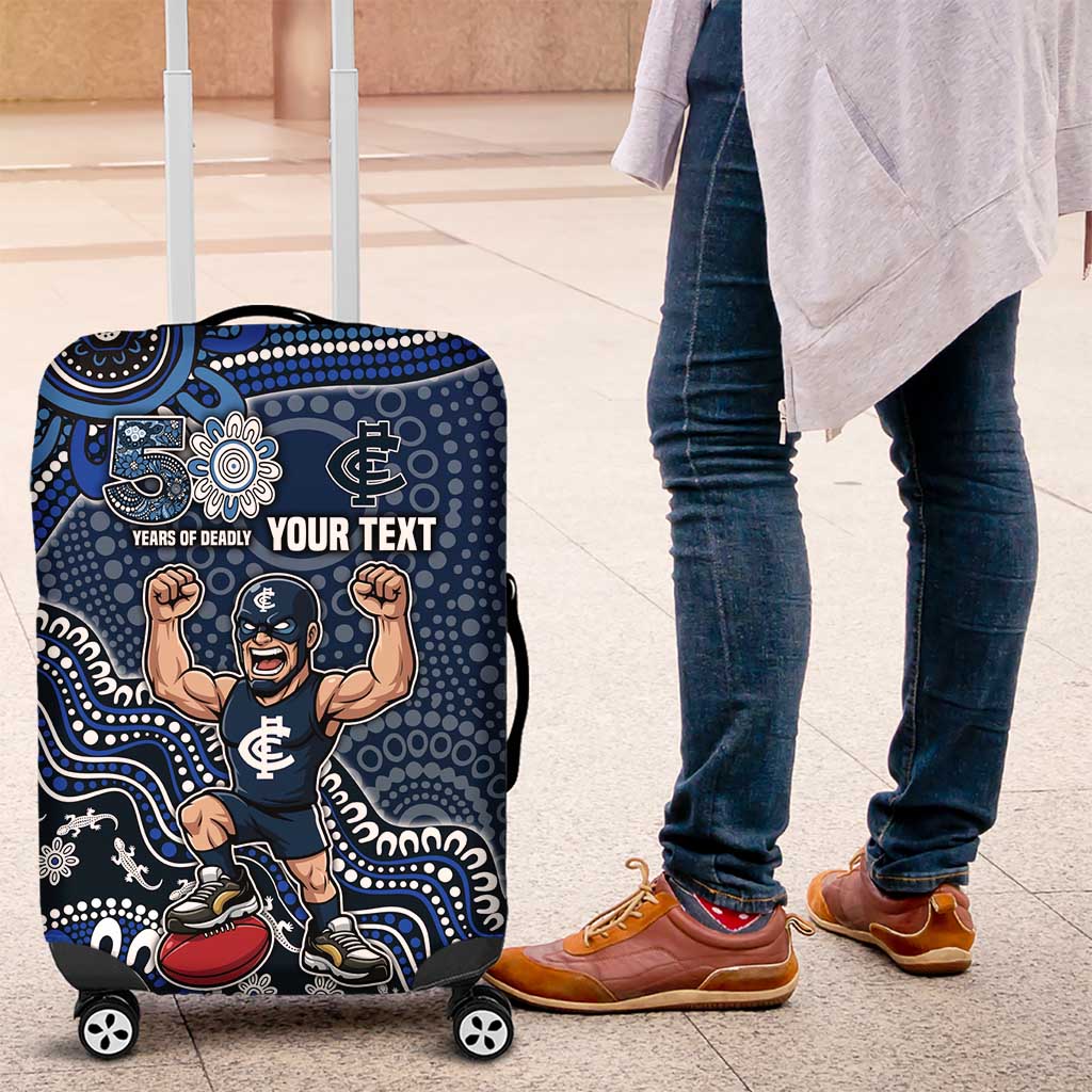 Personalized Carlton Blues Football Mascot Luggage Cover Aboriginal Dot Art Style Vibrant Indigenous Pattern Design