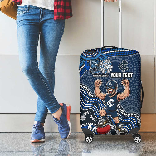Personalized Carlton Blues Football Mascot Luggage Cover Aboriginal Dot Art Style Vibrant Indigenous Pattern Design