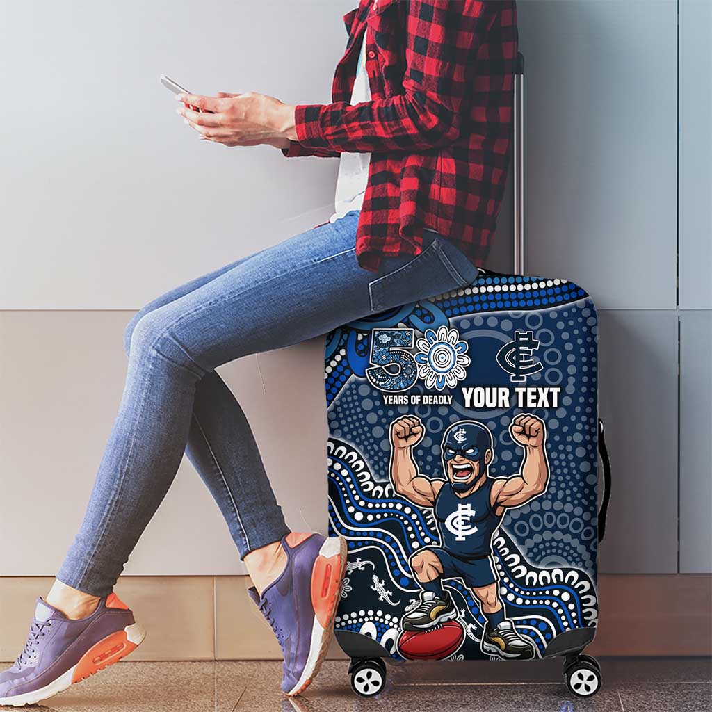 Personalized Carlton Blues Football Mascot Luggage Cover Aboriginal Dot Art Style Vibrant Indigenous Pattern Design