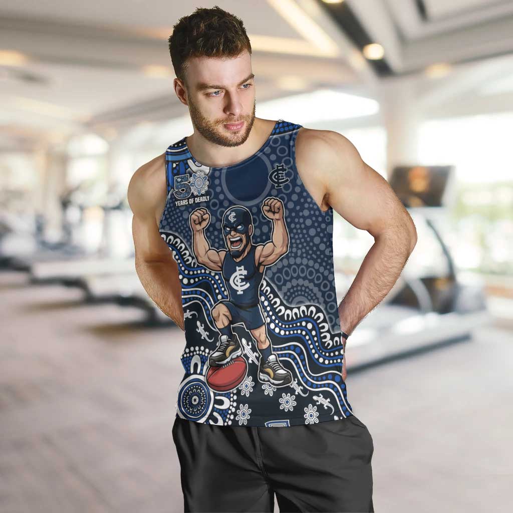 Personalized Carlton Blues Football Mascot Men Tank Top Aboriginal Dot Art Style Vibrant Indigenous Pattern Design