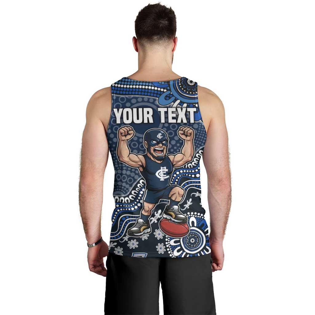 Personalized Carlton Blues Football Mascot Men Tank Top Aboriginal Dot Art Style Vibrant Indigenous Pattern Design