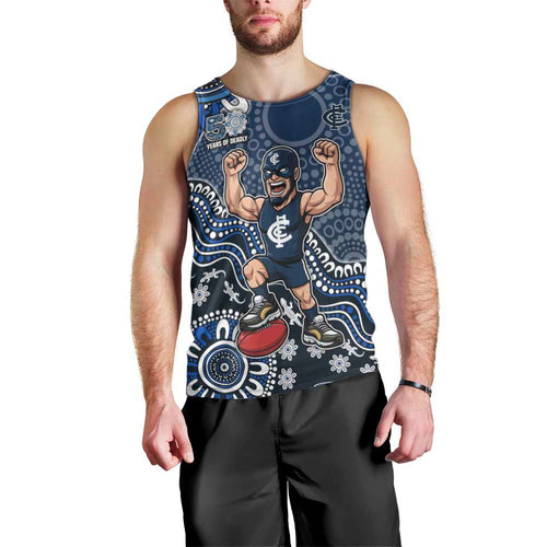Personalized Carlton Blues Football Mascot Men Tank Top Aboriginal Dot Art Style Vibrant Indigenous Pattern Design