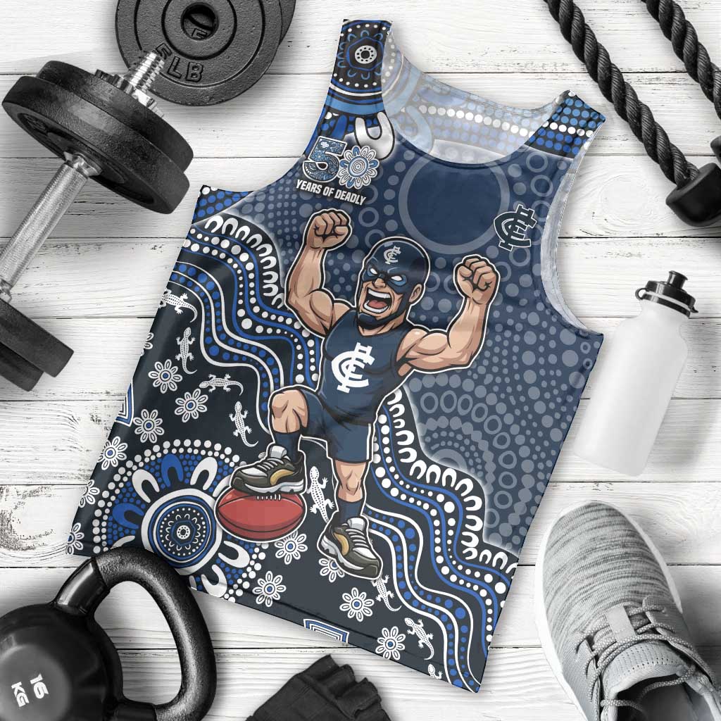 Personalized Carlton Blues Football Mascot Men Tank Top Aboriginal Dot Art Style Vibrant Indigenous Pattern Design