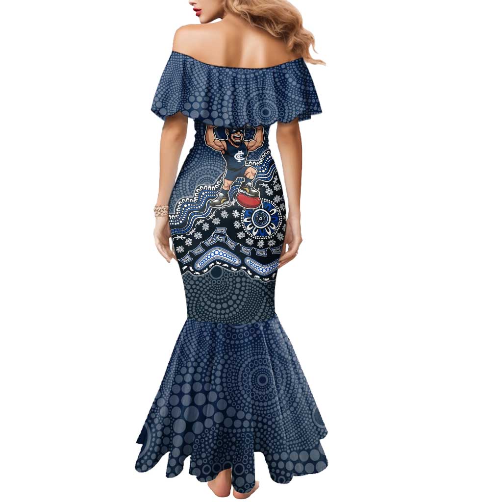 Personalized Carlton Blues Football Mascot Mermaid Dress Aboriginal Dot Art Style Vibrant Indigenous Pattern Design