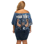 Personalized Carlton Blues Football Mascot Off Shoulder Short Dress Aboriginal Dot Art Style Vibrant Indigenous Pattern Design