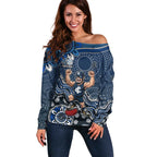 Personalized Carlton Blues Football Mascot Off Shoulder Sweater Aboriginal Dot Art Style Vibrant Indigenous Pattern Design