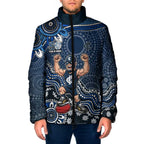 Personalized Carlton Blues Football Mascot Padded Jacket Aboriginal Dot Art Style Vibrant Indigenous Pattern Design