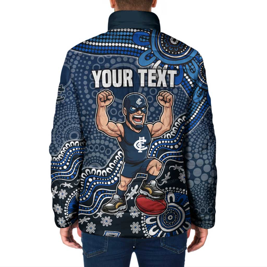 Personalized Carlton Blues Football Mascot Padded Jacket Aboriginal Dot Art Style Vibrant Indigenous Pattern Design
