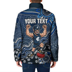 Personalized Carlton Blues Football Mascot Padded Jacket Aboriginal Dot Art Style Vibrant Indigenous Pattern Design