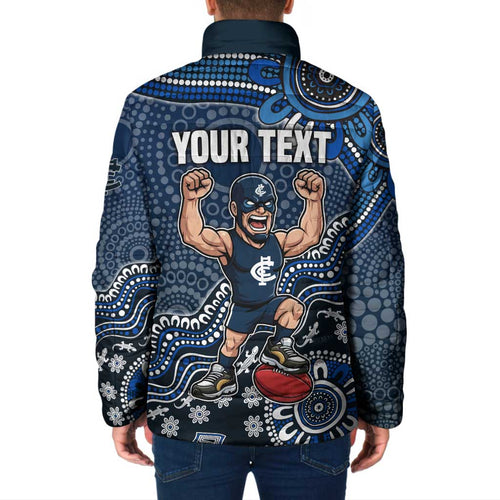 Personalized Carlton Blues Football Mascot Padded Jacket Aboriginal Dot Art Style Vibrant Indigenous Pattern Design