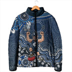 Personalized Carlton Blues Football Mascot Padded Jacket Aboriginal Dot Art Style Vibrant Indigenous Pattern Design