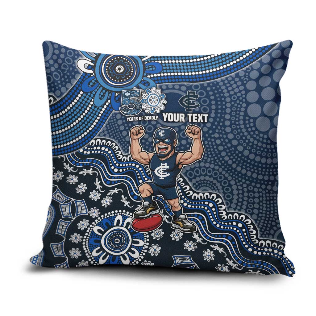 Personalized Carlton Blues Football Mascot Pillow Cover Aboriginal Dot Art Style Vibrant Indigenous Pattern Design