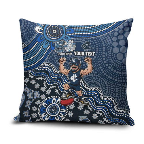 Personalized Carlton Blues Football Mascot Pillow Cover Aboriginal Dot Art Style Vibrant Indigenous Pattern Design