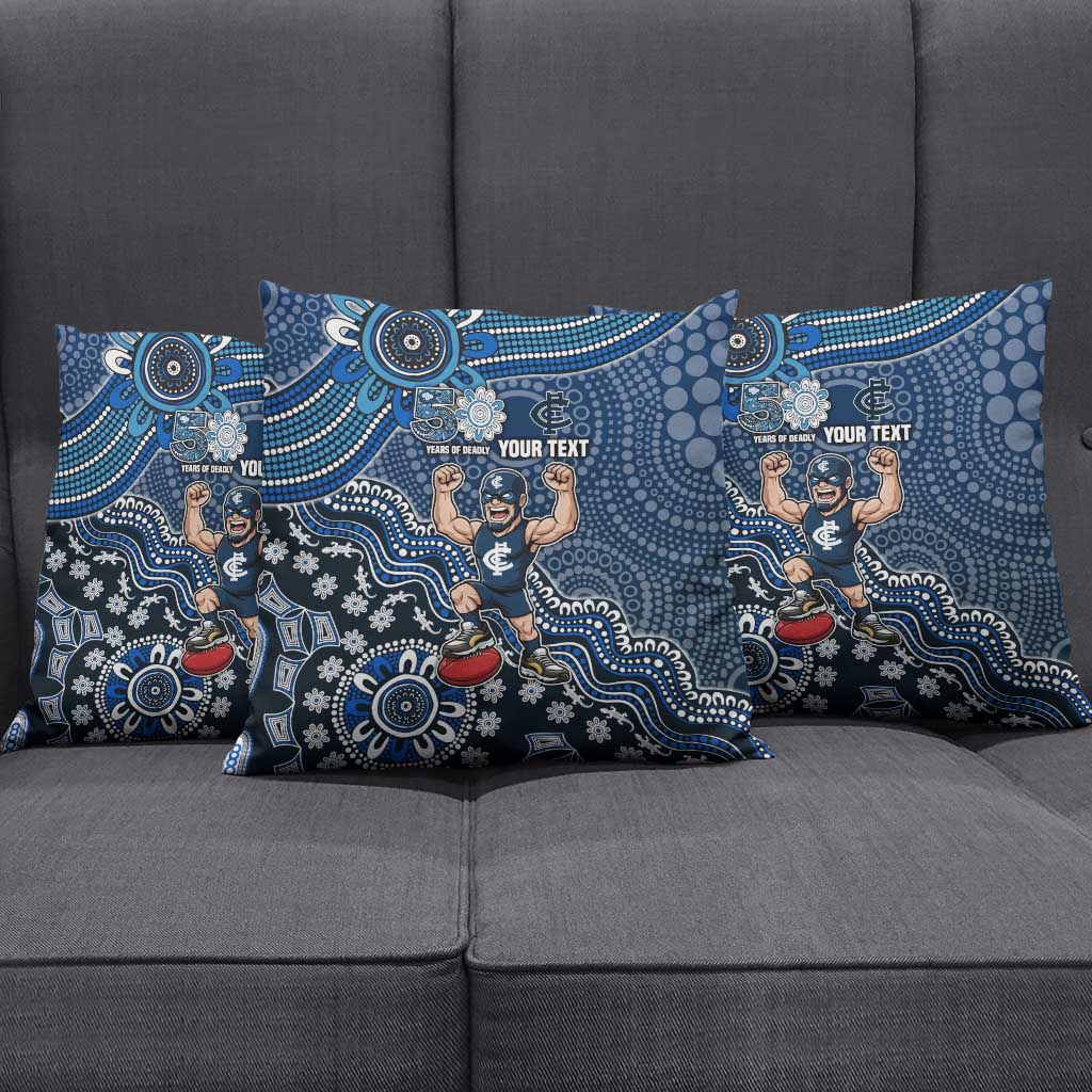 Personalized Carlton Blues Football Mascot Pillow Cover Aboriginal Dot Art Style Vibrant Indigenous Pattern Design
