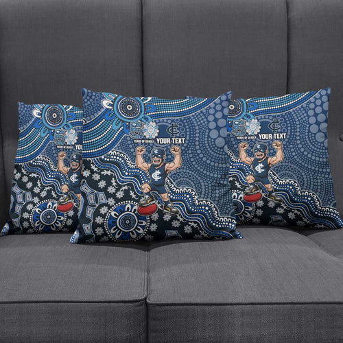 Personalized Carlton Blues Football Mascot Pillow Cover Aboriginal Dot Art Style Vibrant Indigenous Pattern Design